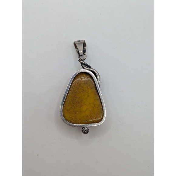 Art Nouveau Sterling Silver Butterscotch Egg Yolk Amber Pendant Leaf Pear Shaped - Picture 6 of 13